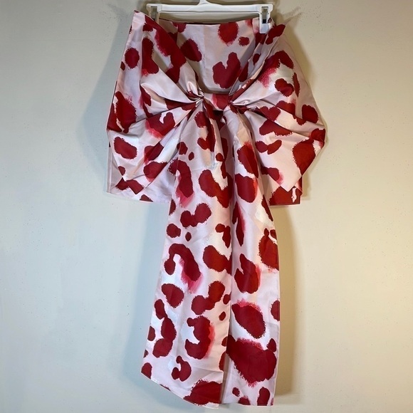 NWT. ASOS LUXE 6 Satin Bow Back Mini Skirt in Pink Animal Print. - Picture 7 of 9